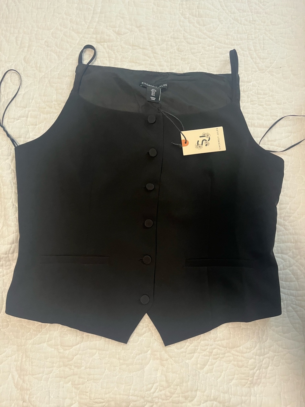 Sincerely Jules Black Covered-Button Sleeveless Shell